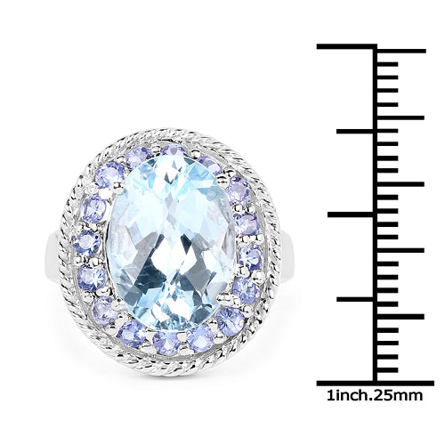 7.41 Carat Genuine Blue Topaz and Tanzanite .925 Sterling Silver Ring