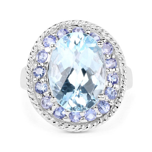 7.41 Carat Genuine Blue Topaz and Tanzanite .925 Sterling Silver Ring
