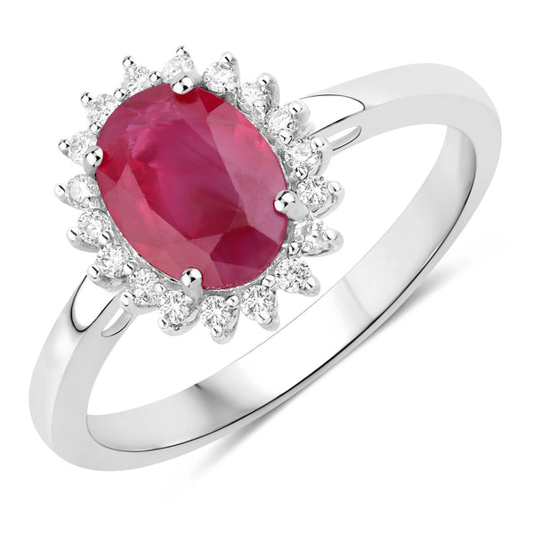 1.58 Carat Genuine Ruby and White Diamond 10K White Gold Ring