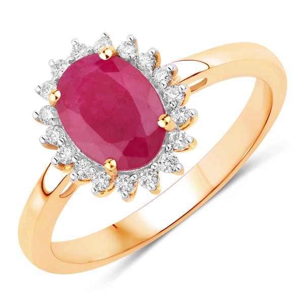 1.58 Carat Genuine Ruby and White Diamond 10K Yellow Gold Ring