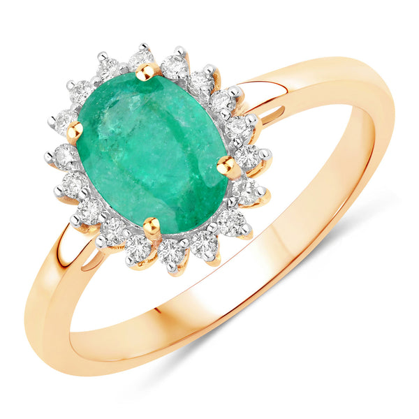 1.34 Carat Genuine Zambian Emerald and White Diamond 10K Yellow Gold Ring