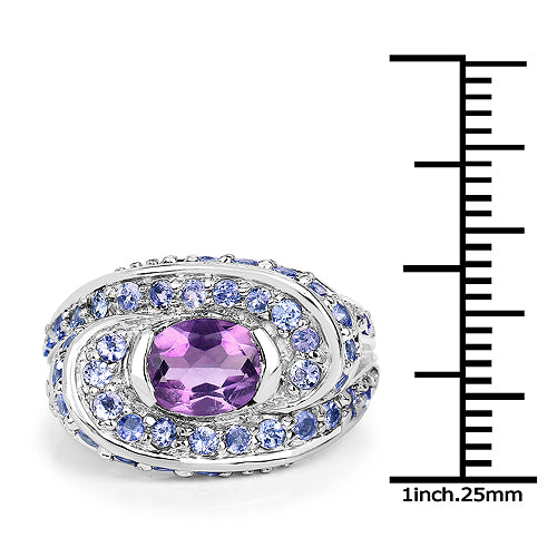 2.76 Carat Genuine Amethyst and Tanzanite .925 Sterling Silver Ring