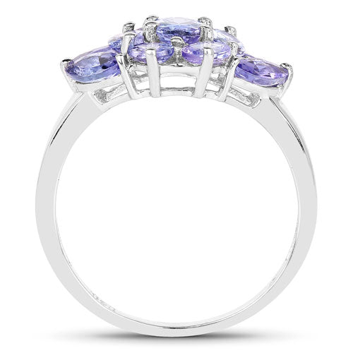 2.04 Carat Genuine Tanzanite and White Topaz .925 Sterling Silver Ring