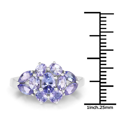2.04 Carat Genuine Tanzanite and White Topaz .925 Sterling Silver Ring