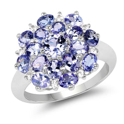 3.37 Carat Genuine Tanzanite and White Topaz .925 Sterling Silver Ring