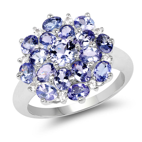 3.37 Carat Genuine Tanzanite and White Topaz .925 Sterling Silver Ring