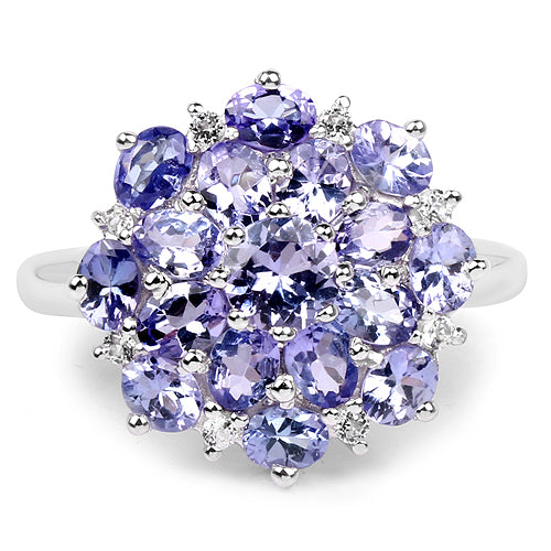 3.37 Carat Genuine Tanzanite and White Topaz .925 Sterling Silver Ring