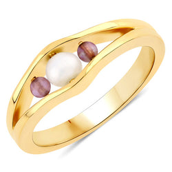 1.80 Carat Genuine Pearl and Amethyst .925 Sterling Silver Ring