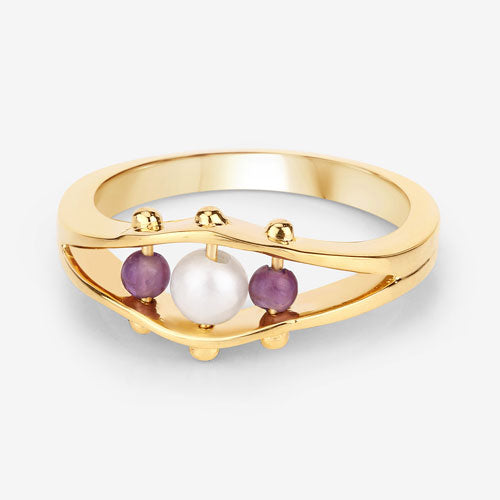 1.80 Carat Genuine Pearl and Amethyst .925 Sterling Silver Ring