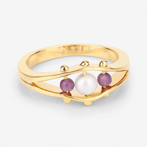 1.80 Carat Genuine Pearl and Amethyst .925 Sterling Silver Ring