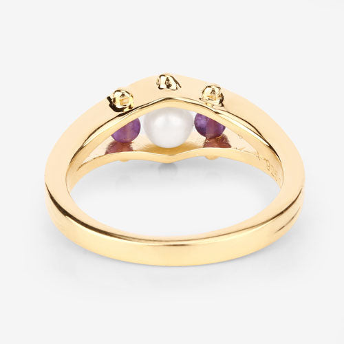 1.80 Carat Genuine Pearl and Amethyst .925 Sterling Silver Ring