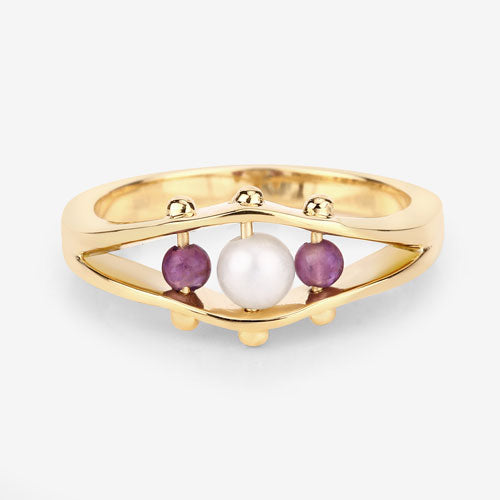 1.80 Carat Genuine Pearl and Amethyst .925 Sterling Silver Ring