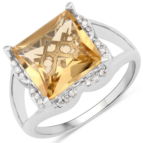 4.94 Carat Genuine Citrine and White Topaz .925 Sterling Silver Ring