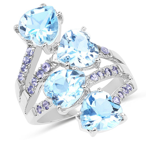 8.40 Carat Genuine Blue Topaz and Tanzanite .925 Sterling Silver Ring