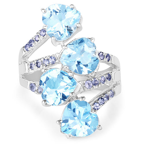 8.40 Carat Genuine Blue Topaz and Tanzanite .925 Sterling Silver Ring