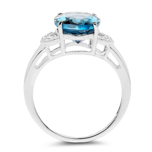 4.26 Carat Genuine London Blue Topaz & White Topaz .925 Sterling Silver Ring
