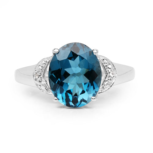 4.26 Carat Genuine London Blue Topaz & White Topaz .925 Sterling Silver Ring