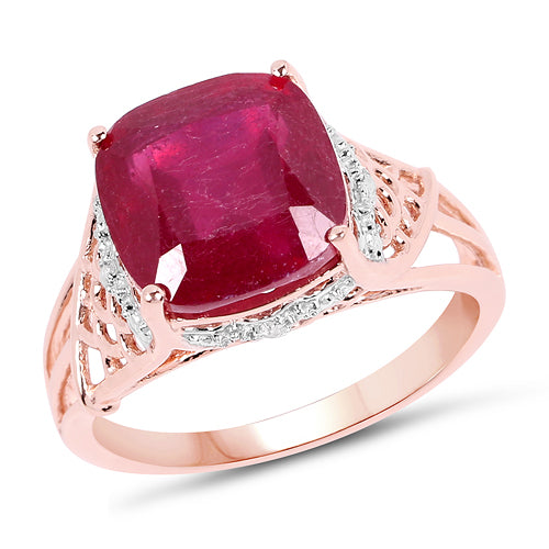 14K Rose Gold Plated 5.54 Carat Genuine Glass Filled Ruby & White Topaz .925 Sterling Silver Ring
