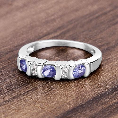 0.53 Carat Genuine Tanzanite and White Topaz .925 Sterling Silver Ring