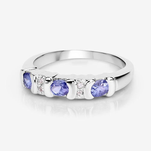 0.53 Carat Genuine Tanzanite and White Topaz .925 Sterling Silver Ring