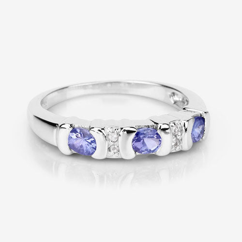 0.53 Carat Genuine Tanzanite and White Topaz .925 Sterling Silver Ring