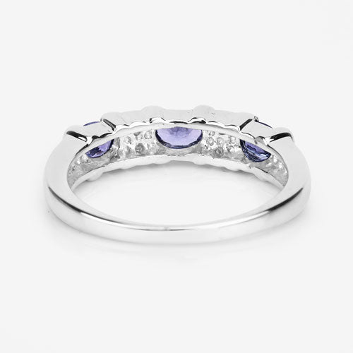 0.53 Carat Genuine Tanzanite and White Topaz .925 Sterling Silver Ring