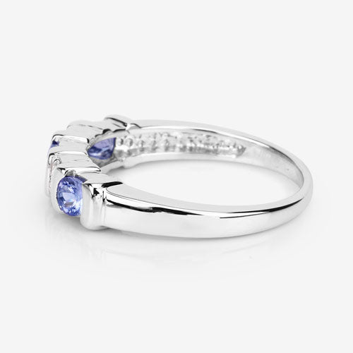 0.53 Carat Genuine Tanzanite and White Topaz .925 Sterling Silver Ring