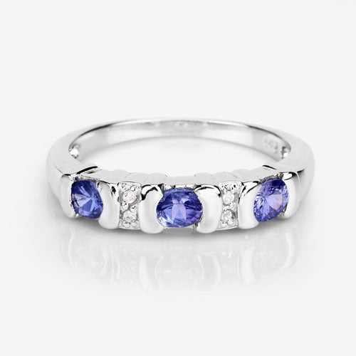 0.53 Carat Genuine Tanzanite and White Topaz .925 Sterling Silver Ring