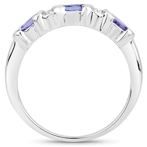 0.53 Carat Genuine Tanzanite and White Topaz .925 Sterling Silver Ring