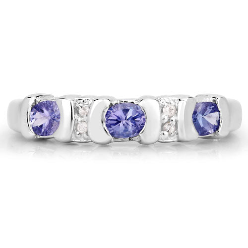 0.53 Carat Genuine Tanzanite and White Topaz .925 Sterling Silver Ring