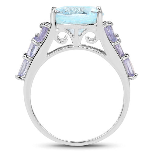 6.39 Carat Genuine Blue Topaz and Tanzanite .925 Sterling Silver Ring