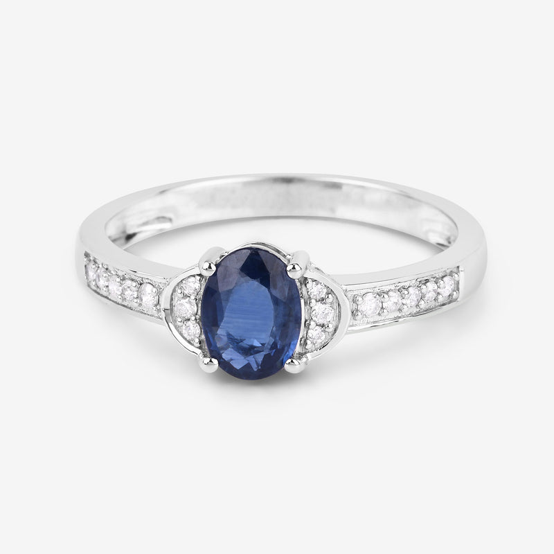 1.05 Carat Genuine Blue Sapphire and White Diamond 10K White Gold Ring