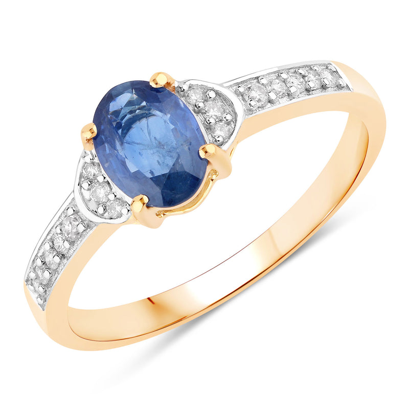 1.05 Carat Genuine Blue Sapphire and White Diamond 10K Yellow Gold Ring