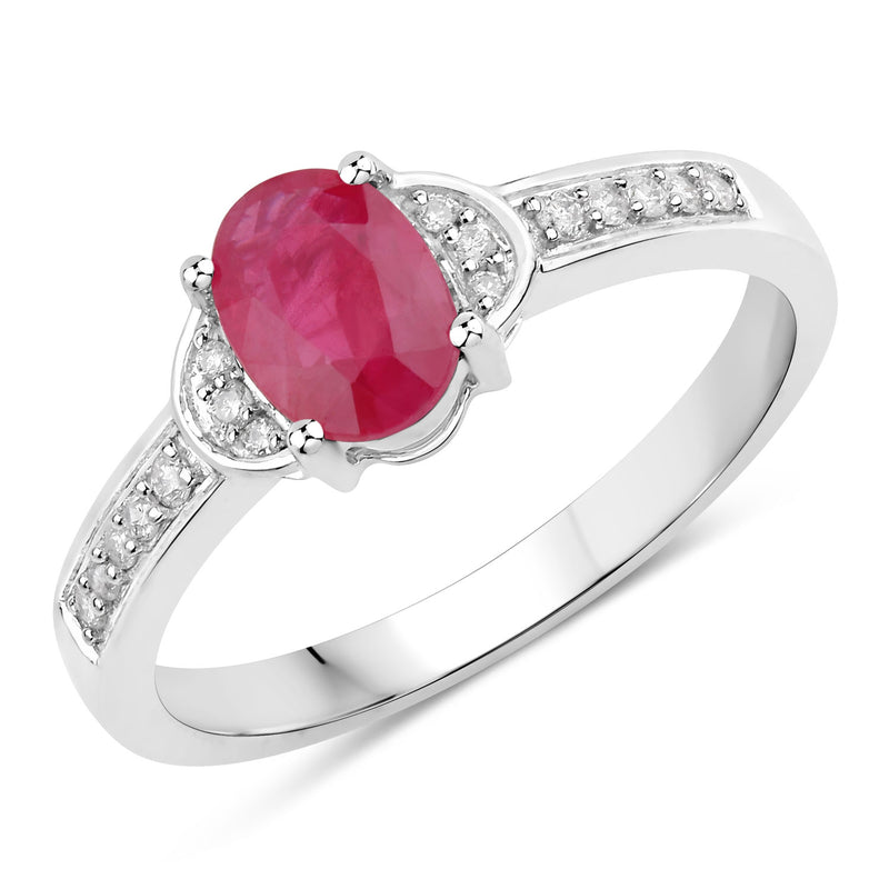 0.95 Carat Genuine Ruby and White Diamond 10K White Gold Ring