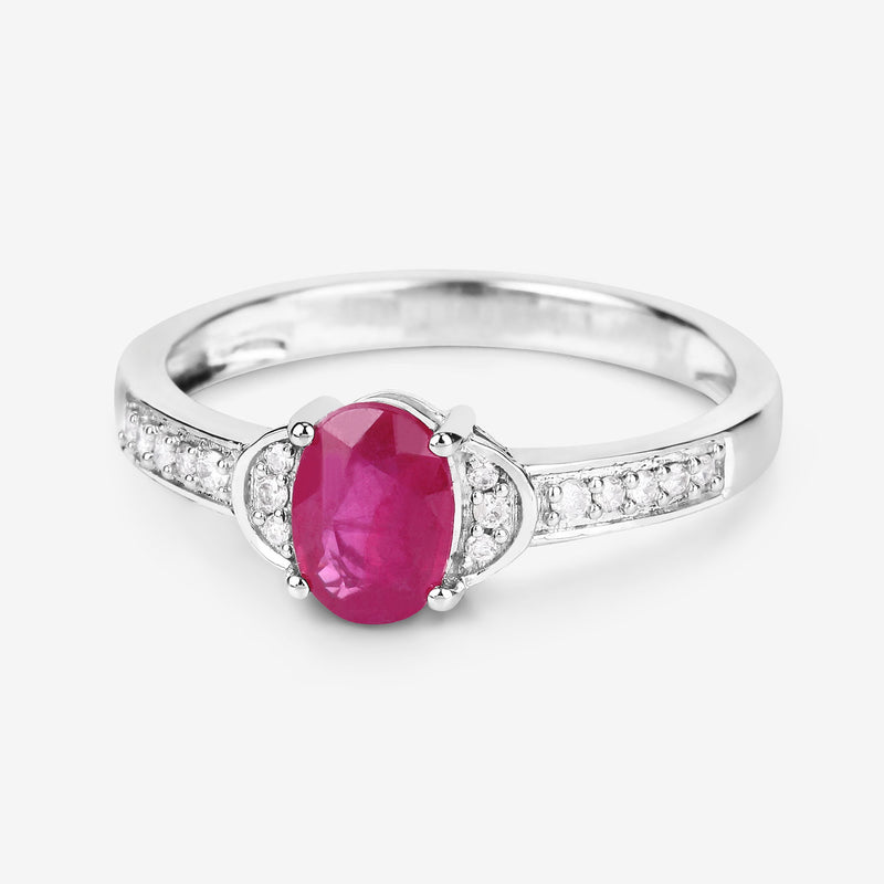 0.95 Carat Genuine Ruby and White Diamond 10K White Gold Ring