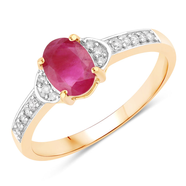 0.95 Carat Genuine Ruby and White Diamond 10K Yellow Gold Ring