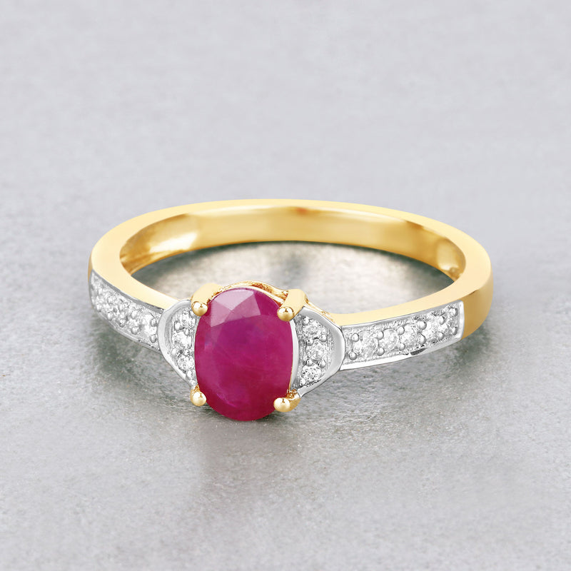 0.95 Carat Genuine Ruby and White Diamond 10K Yellow Gold Ring