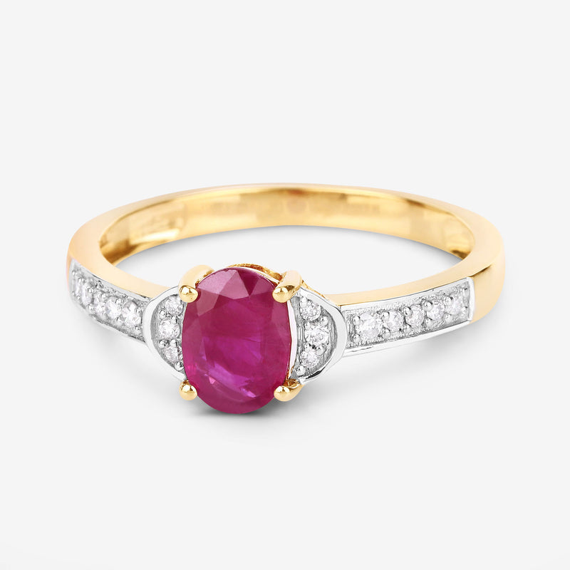 0.95 Carat Genuine Ruby and White Diamond 10K Yellow Gold Ring