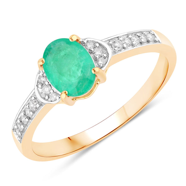 0.82 Carat Genuine Zambian Emerald and White Diamond 10K Yellow Gold Ring