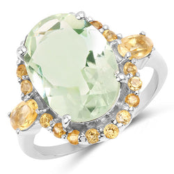6.00 Carat Genuine Green Amethyst and Citrine .925 Sterling Silver Ring