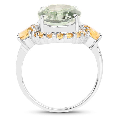6.00 Carat Genuine Green Amethyst and Citrine .925 Sterling Silver Ring