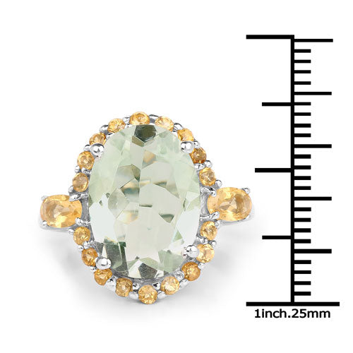 6.00 Carat Genuine Green Amethyst and Citrine .925 Sterling Silver Ring