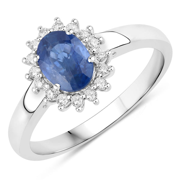 1.11 Carat Genuine Blue Sapphire and White Diamond 10K White Gold Ring