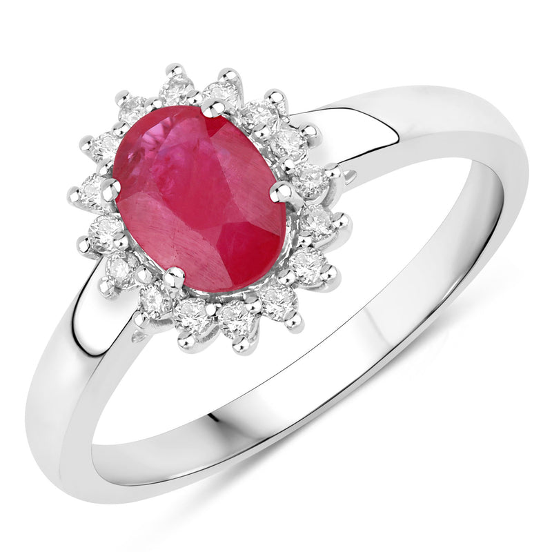 1.01 Carat Genuine Ruby and White Diamond 10K White Gold Ring