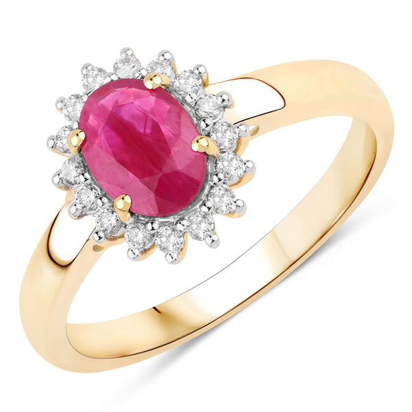 1.01 Carat Genuine Ruby and White Diamond 10K Yellow Gold Ring