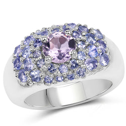 2.43 Carat Genuine Amethyst and Tanzanite .925 Sterling Silver Ring