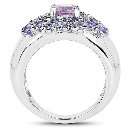 2.43 Carat Genuine Amethyst and Tanzanite .925 Sterling Silver Ring