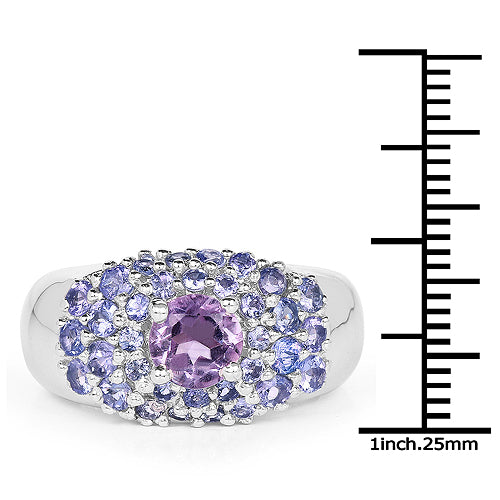 2.43 Carat Genuine Amethyst and Tanzanite .925 Sterling Silver Ring