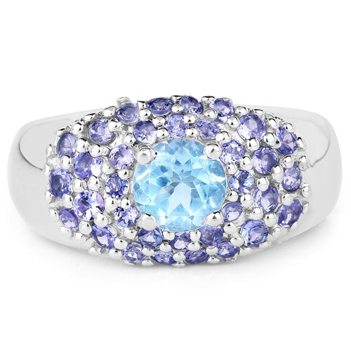 2.78 Carat Genuine Blue Topaz and Tanzanite .925 Sterling Silver Ring