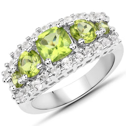 3.10 Carat Genuine Peridot and White Topaz .925 Sterling Silver Ring